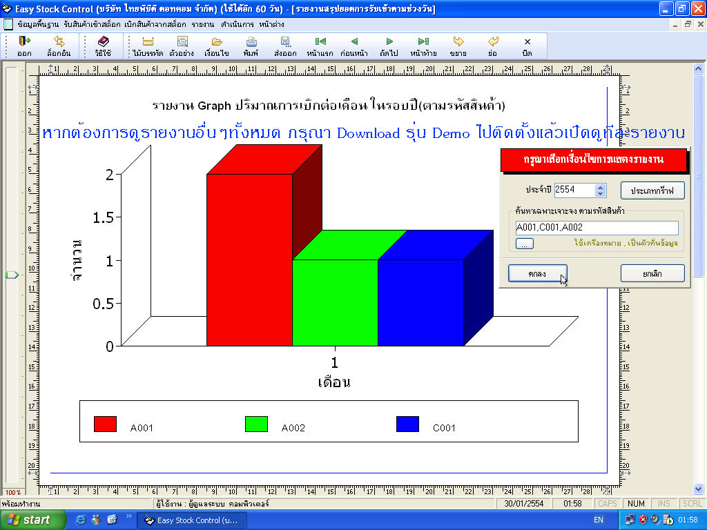 รายงาน Graph ปริมาณการเบิกต่อเดือน ในรอบปี(ตามรหัสสินค้า)